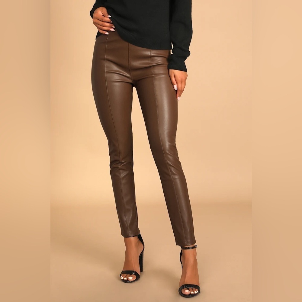 NWT Free people Spitfire stacked brown vegan leather skinny pants sz 31